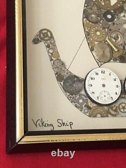 C. Brown Viking Ship Made With Vintage Watch Parts Signed