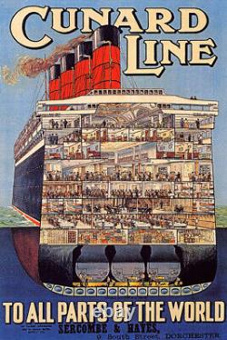 Cunard Line To All Parts Of The World Ship Cruise Travel Vintage Poster Repro