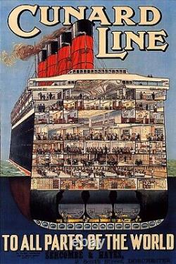 Cunard Line To All Parts Of The World Ship Cruise Vintage Poster Repro FREE S/H