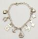 Cute Vtg 925 Silver 9 Charms Star Bear Heart Cat Boat Sparrow Bracelet Italy