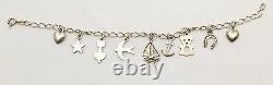 Cute VTG 925 silver 9 charms star bear heart cat boat sparrow bracelet Italy