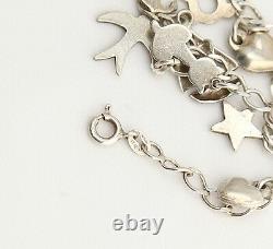 Cute VTG 925 silver 9 charms star bear heart cat boat sparrow bracelet Italy