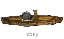 EARLY 20TH C GERMAN VINT LITHO'D ENML TIN WIND-UP STEAMER BOAT, WithHEAVING MOTION