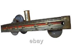 EARLY 20TH C GERMAN VINT LITHO'D ENML TIN WIND-UP STEAMER BOAT, WithHEAVING MOTION