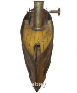 EARLY 20TH C GERMAN VINT LITHO'D ENML TIN WIND-UP STEAMER BOAT, WithHEAVING MOTION