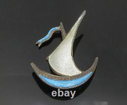 ELSE & PAUL NORWAY 925 Silver Vintage Enamel Sail Boat Brooch Pin BP7026