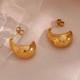 Estate Vintage 14k Yellow Gold Silver Plated Boat Shape Push Back Stud Earrings