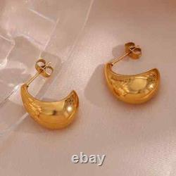 Estate Vintage 14K Yellow Gold Silver Plated Boat Shape Push Back Stud Earrings