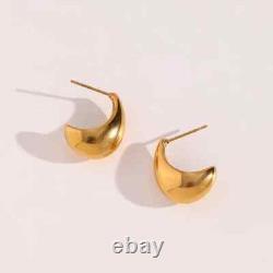 Estate Vintage 14K Yellow Gold Silver Plated Boat Shape Push Back Stud Earrings