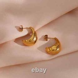 Estate Vintage 14K Yellow Gold Silver Plated Boat Shape Push Back Stud Earrings