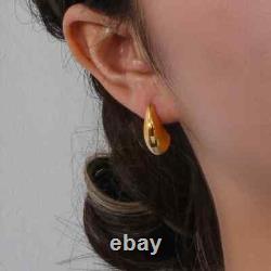 Estate Vintage 14K Yellow Gold Silver Plated Boat Shape Push Back Stud Earrings