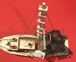 Folk ArtWood Toy Boats Vintage Old Fishing Boat Parts Wear Made And Put Together