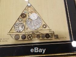 Girard Sail Boat Watch Picture Parts Collage Signed Vintage Custom Art Framed