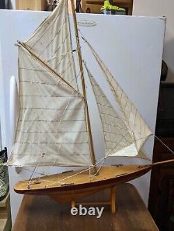 Huge Vintage Wooden Sailboat Model Pond Yacht Selling Asis For Parts