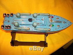 ITO toy motor boat Vtg working wooden pond military old parts torpedo antique