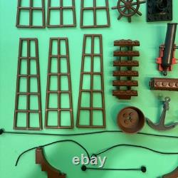 LEGO Lot Vintage Pirate Ship Parts Boat Mast Base Long Brown Rigging Cannon Net