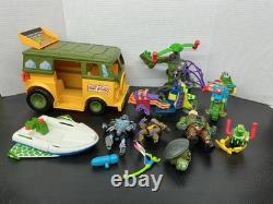 Large Lot Vtg 90s TMNT Mixed Lot Van Boat Motorcycle Figures Helicopter Parts