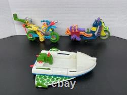 Large Lot Vtg 90s TMNT Mixed Lot Van Boat Motorcycle Figures Helicopter Parts