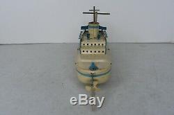 (Lot #1351) Vintage Tin Wind-Up Toy Boat Ship Made in Germany 9 Long for Parts