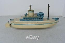 (Lot #1351) Vintage Tin Wind-Up Toy Boat Ship Made in Germany 9 Long for Parts