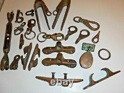 Lot of Vintage BRONZE Sailboat Boat Parts Spinnakers, Hooks, Cleat, Shackles