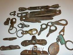 Lot of Vintage BRONZE Sailboat Boat Parts Spinnakers, Hooks, Cleat, Shackles