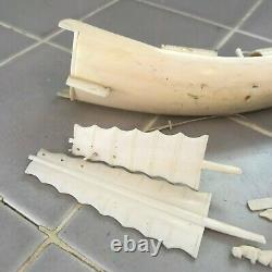 Lot of Vintage Carved Bovine Bone Carved Chinese Boats for Parts or Repair