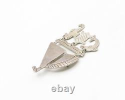 MEXICO 925 Silver Vintage Dolphin Fish Seahorse Charm Boat Brooch Pin BP7223