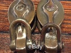 Pair Of Vintage Merriman Polished Bronze Open Blocks 1 1/2 Sheaves, 3/8 Line
