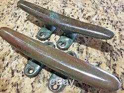 Pair Of Vintage Old Cast Bronze Cleats 9 1/2 Long, Amazing Patina (see Photos)