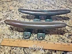 Pair Of Vintage Old Cast Bronze Cleats 9 1/2 Long, Amazing Patina (see Photos)