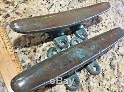 Pair Of Vintage Old Cast Bronze Cleats 9 1/2 Long, Amazing Patina (see Photos)