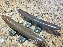 Pair Of Vintage Old Cast Bronze Cleats 9 1/2 Long, Amazing Patina (see Photos)
