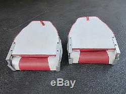 Pair Of Vintage Red/white Vinyl Folding Cushioned Chairs Boat Seats Very Clean