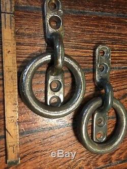 Pair Vintage Merriman Bronze Strap Lift Ring Door/drawer Pulls 5 Large 3 Rings