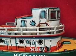 RARE JAPAN Battery Operated Neptune Boat Ship VTG Tin Toy Old Vintage FOR PARTS