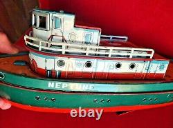 RARE JAPAN Battery Operated Neptune Boat Ship VTG Tin Toy Old Vintage FOR PARTS