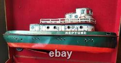 RARE JAPAN Battery Operated Neptune Boat Ship VTG Tin Toy Old Vintage FOR PARTS