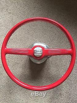 Rare NOS Vintage SHELLER 15 Outboard Boat Red Steering Wheel & Helm