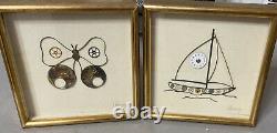 Rare Vintage Art With Antique Watch Clock Parts Timepiece Butterfly Boat