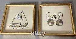 Rare Vintage Art With Antique Watch Clock Parts Timepiece Butterfly Boat