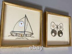 Rare Vintage Art With Antique Watch Clock Parts Timepiece Butterfly Boat