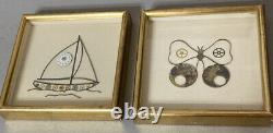 Rare Vintage Art With Antique Watch Clock Parts Timepiece Butterfly Boat