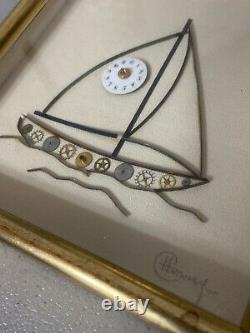 Rare Vintage Art With Antique Watch Clock Parts Timepiece Butterfly Boat