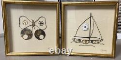 Rare Vintage Art With Antique Watch Clock Parts Timepiece Butterfly Boat