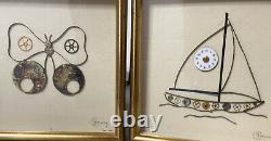 Rare Vintage Art With Antique Watch Clock Parts Timepiece Butterfly Boat