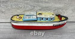 SAN Japan Tin Tugboat Battery Operated Toy Boat VTG 1950s Parts
