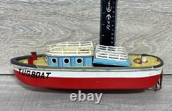SAN Japan Tin Tugboat Battery Operated Toy Boat VTG 1950s Parts