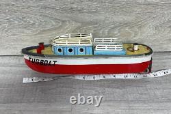 SAN Japan Tin Tugboat Battery Operated Toy Boat VTG 1950s Parts