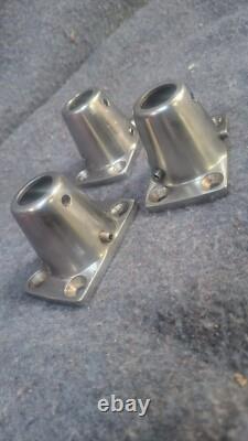 Set of 3 stanchion bases boat parts stainless steel exilent condition vintage